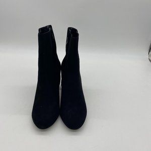 Black Suede Round Toe Chunky Ankle Boots Heel Pump